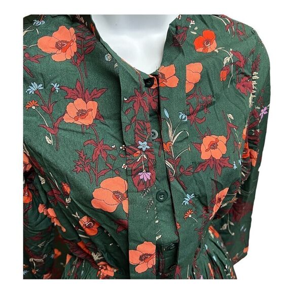 Floral Dress Women’s M Green Modest Long Sleeve Pleated Elastic Waist - Picture 15 of 16